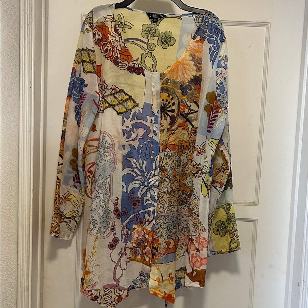 Citron Santa Monica Size XL Tunic Asian Colorful Floral Women's Top
